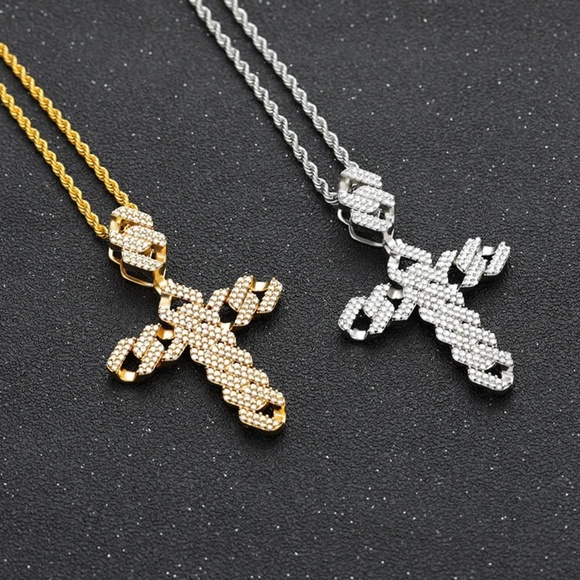 Cuban Link Simple Cross, Rope Chain Necklace, Cuban Link Pendant Necklace - Picture 3 of 9